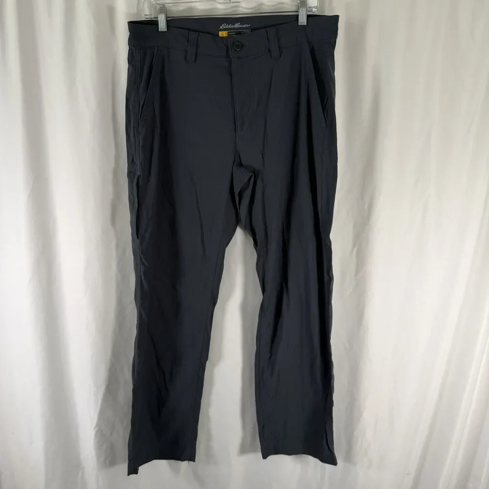 Eddie Bauer Travex Hiking Pants Men's 34x30 Grey Flat Front Chino Slash Pocket